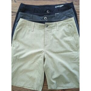 Volcom 3 Pairs Surf & Turf Men's Shorts Sz 32 Black Gray Tan 4 Way Stretch 10"